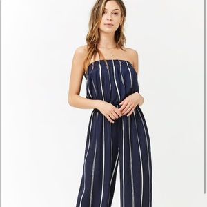 Pinstripe strapless jumpsuit